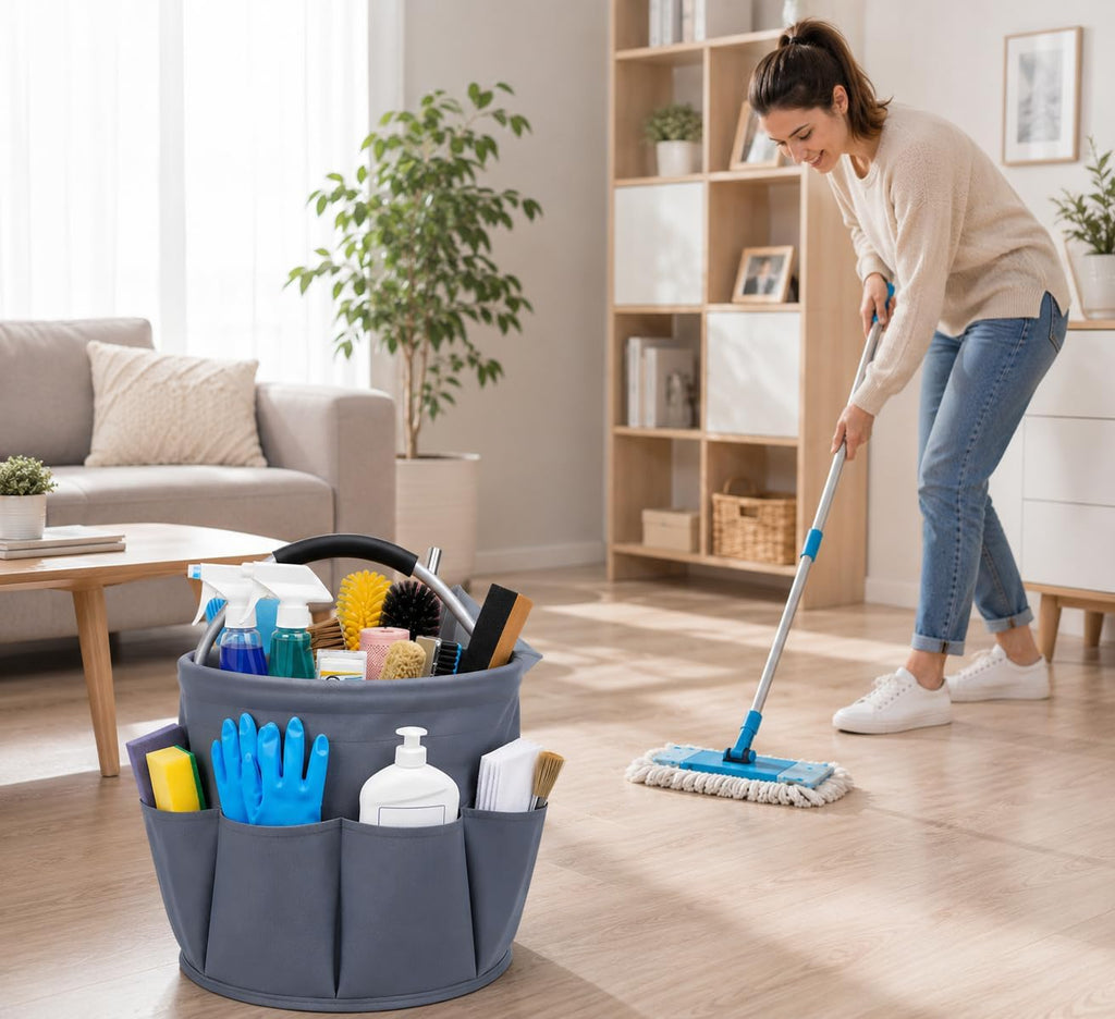 Cleaning Caddy with Handle, 17L Foldable Storage Basket, Heavy Duty 600D Oxford Cloth Organizer, Portable Supply Bag