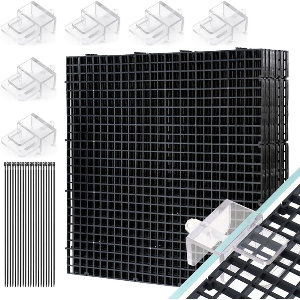 Fish Tank Anti-Jump Set, Aquarium Lid, 8 Pieces 5.9x11.8in/15x30cm Plastic Grid with 6 Brackets and 20 Cable Ties