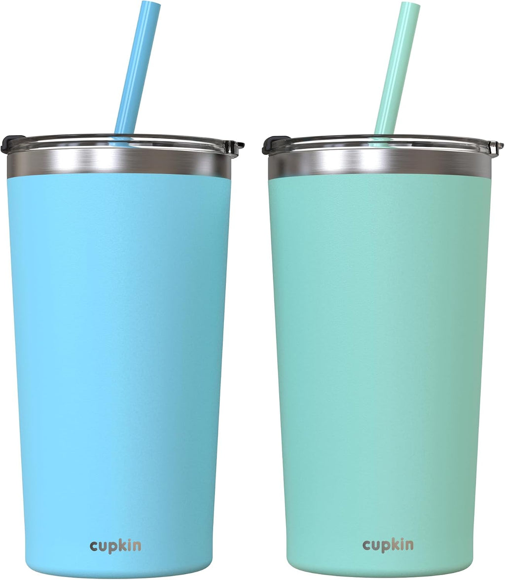 Stainless Steel Insulated Tumbler with Lid and Straw, 20 oz Stainless Steel Cups, Set of 2 Travel Coffee Mug for