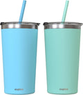 Stainless Steel Insulated Tumbler with Lid and Straw, 20 oz Stainless Steel Cups, Set of 2 Travel Coffee Mug for