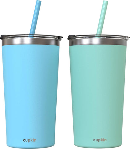 Stainless Steel Insulated Tumbler with Lid and Straw, 20 oz Stainless Steel Cups, Set of 2 Travel Coffee Mug for