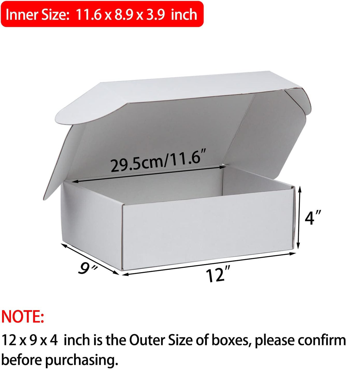 Shipping Boxes 12x9x4 inches Pack of 20, White Corrugated Cardboard Box, Medium Mailing Boxes for Packaging Small