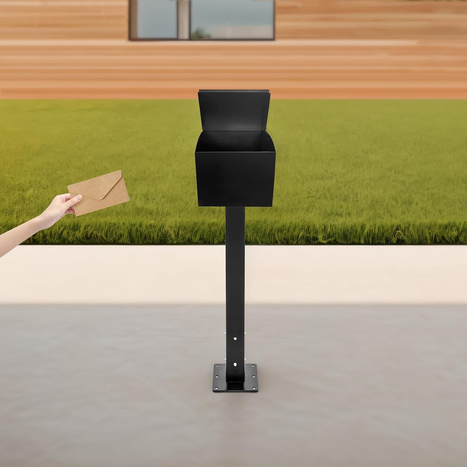 Mailbox Post with Post Base & Mounting Plate, Heavy Duty 4x4 Carbon Steel Mailbox Post for Outside, Weather Resistant
