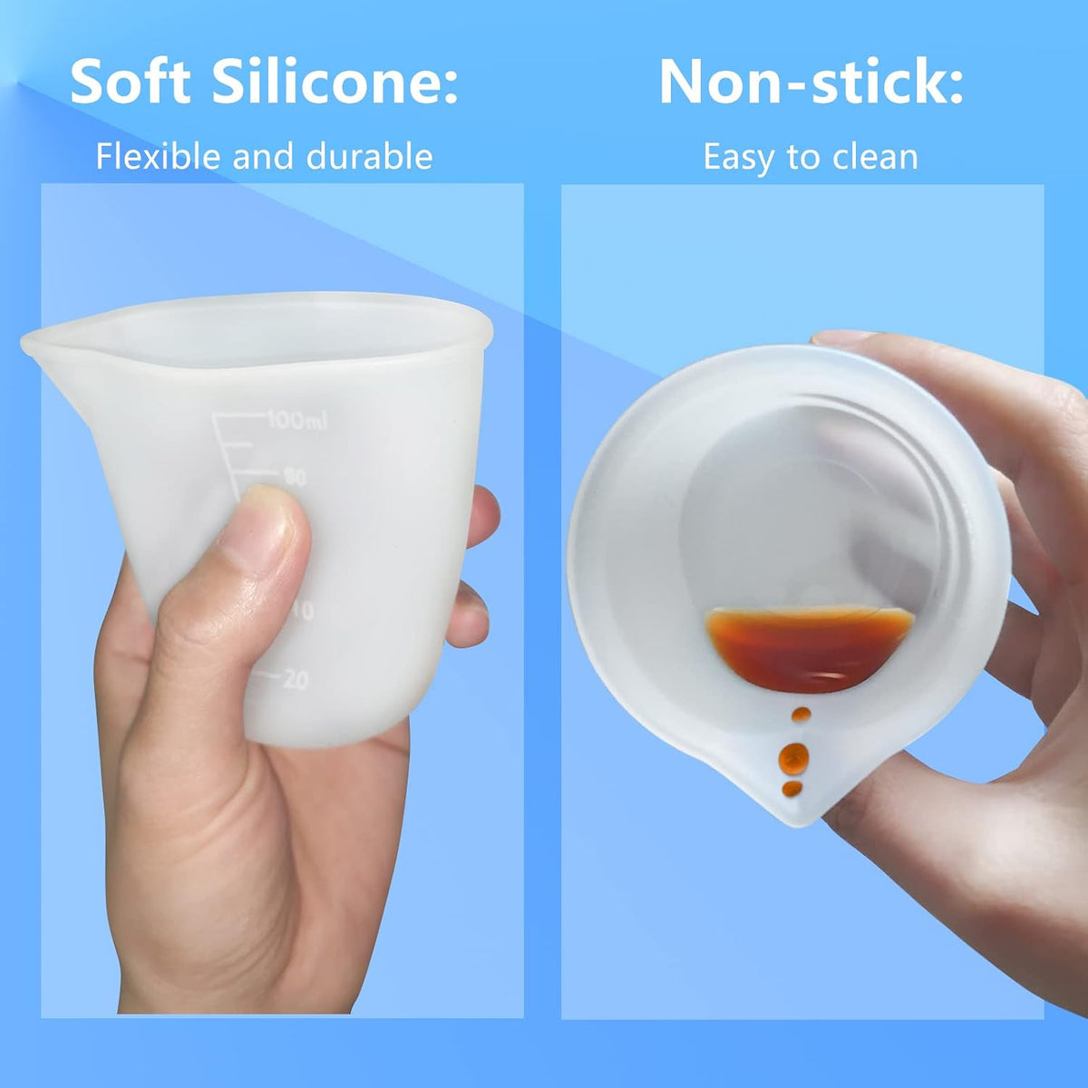 Silicone Measuring Cups for Epoxy Resin, Reusable Mixing Cups, Melt Stir Squeeze & Pour Measuring Cups Easy Clean for