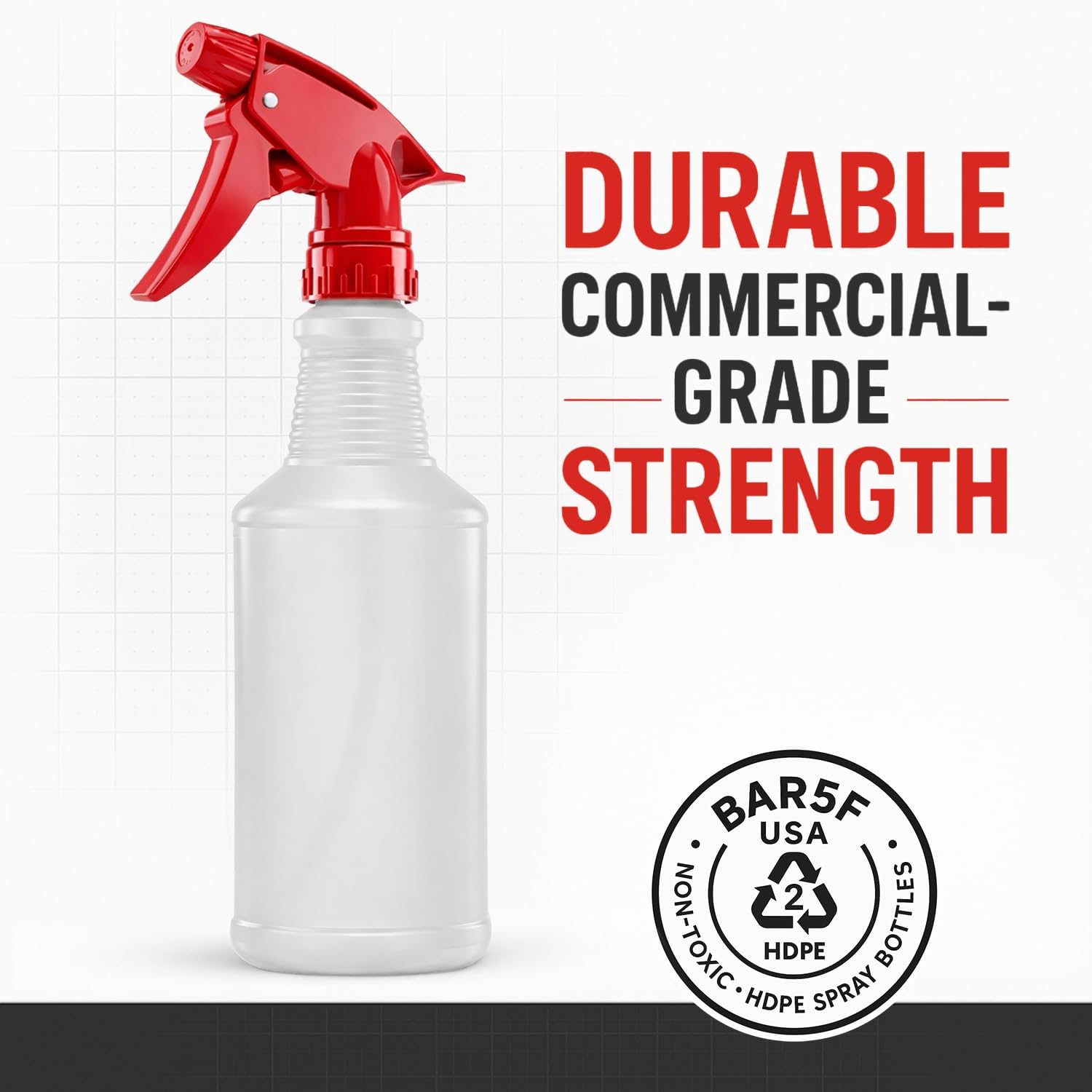 Spray Bottles, 16 Oz, 4 Pack, Chemical-Resistant HDPE, BPA-Free, Non-Toxic, Red Trigger Sprayers, Refillable Empty