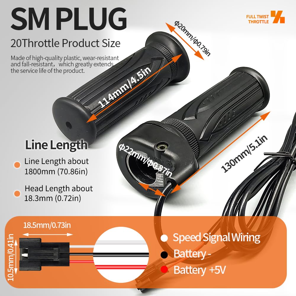 Electric Motorcycle Accelerator Right Hand Full Twist Throttle Ebike Throttle Compatible 12V-72V Suitable for 500W