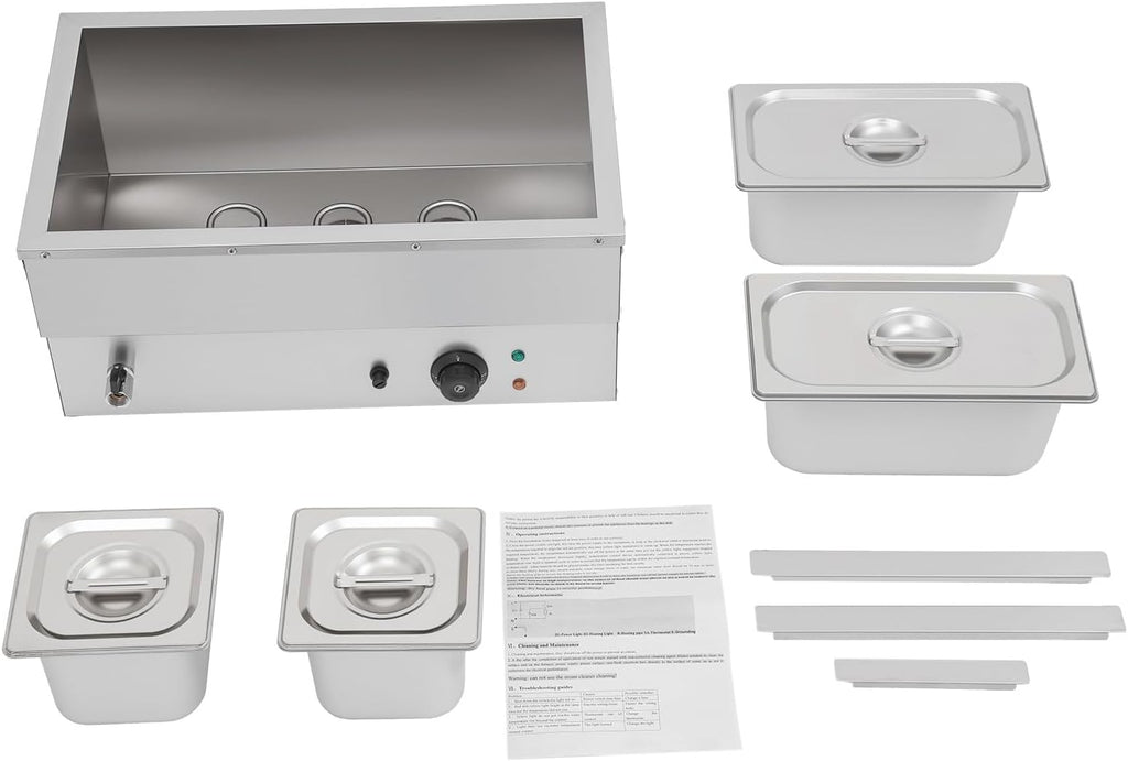 4-Pan 304 Stainless Steel Electric Buffet Server Food Warmer 1500W
