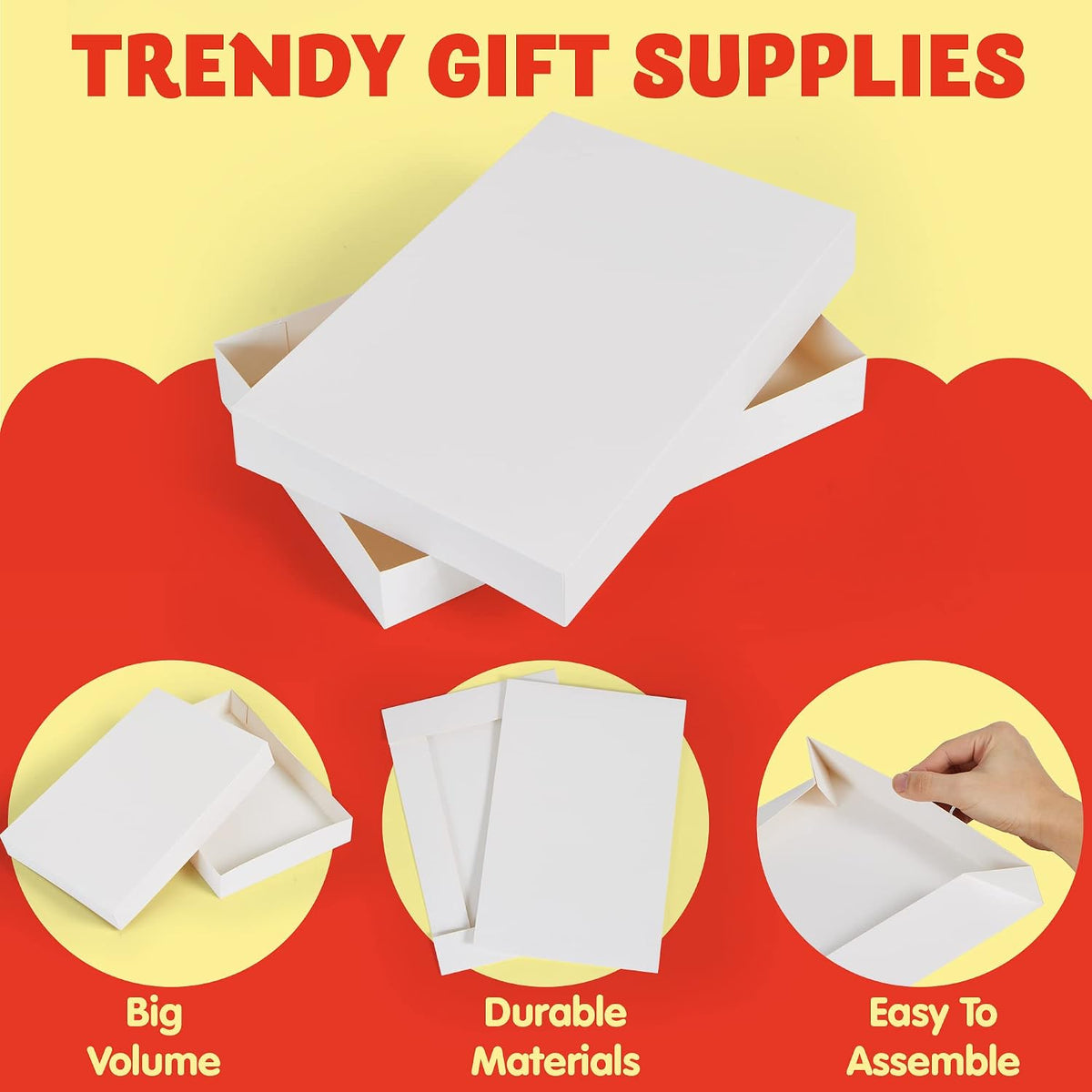 12PCS 17" Christmas Shirt Gift Boxes with Lid for Presents, Extra Large 4" Deep White Paper Box, 4 Assorted Different