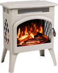 Electric Fireplace Heater 17" with Remote Control, Metal, Beige | Cathedral Stylish, Freestanding, Realistic Flame