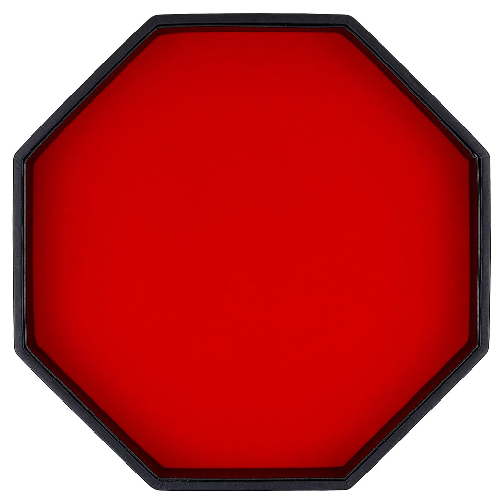 Dice Rolling Tray, Felt Lined PU Leather Octagon Dice Tray for Dungeon Crawler Games, Red