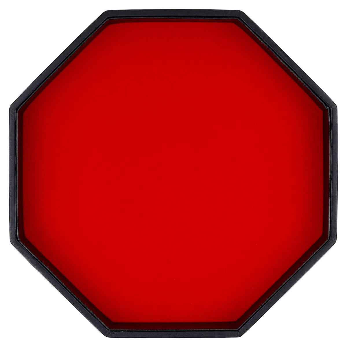 Dice Rolling Tray, Felt Lined PU Leather Octagon Dice Tray for Dungeon Crawler Games, Red