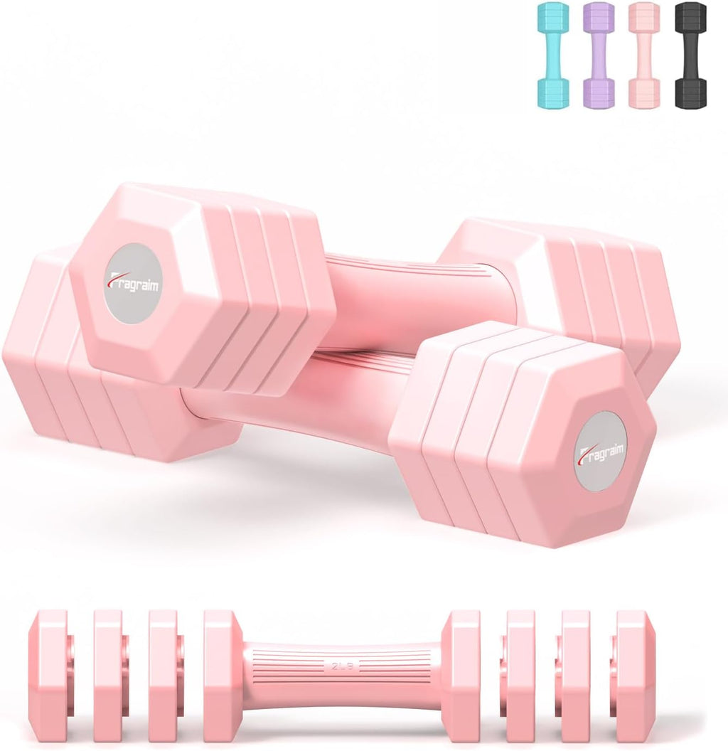 Adjustable Dumbbells Set, 4 in 1 Hand Weights Set for Women Men 10 LB/ 12 LB Dumbbell Pair Each 2lbs 3lbs 4lbs 5lbs