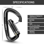 4" Auto Locking Climbing Carabiner, 26KN/ 5728lbs Large Carabiner Clips, UIAA Certified Heavy Duty Caribbean Clips