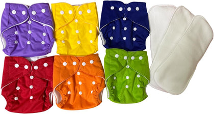 Reusable Cloth Diaper Set with Adjustable Snap Closure and Absorbent Inserts – Washable, Eco-Friendly, Multi-Color