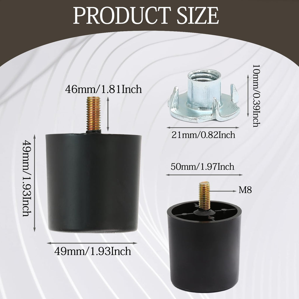 4Pcs 2 inch Plastic Sofa Legs, Black, Round
