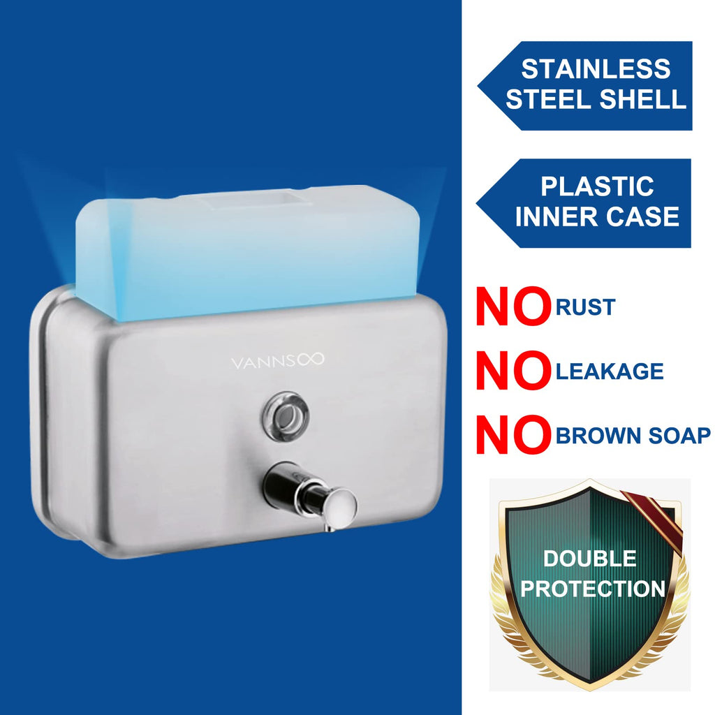 Commercial Soap Dispenser Wall Mount Stainless Steel, Horizontal