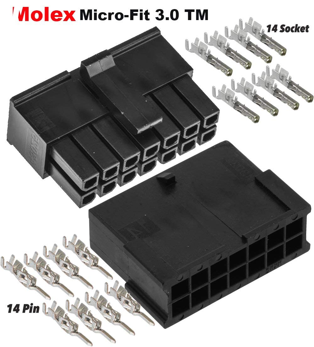 Molex Micro-Fit 3.0 Dual Row (14 Circuits) Male & Female Receptacle Plug, w/Terminal sockets, (Pack of 1 Complete Set)