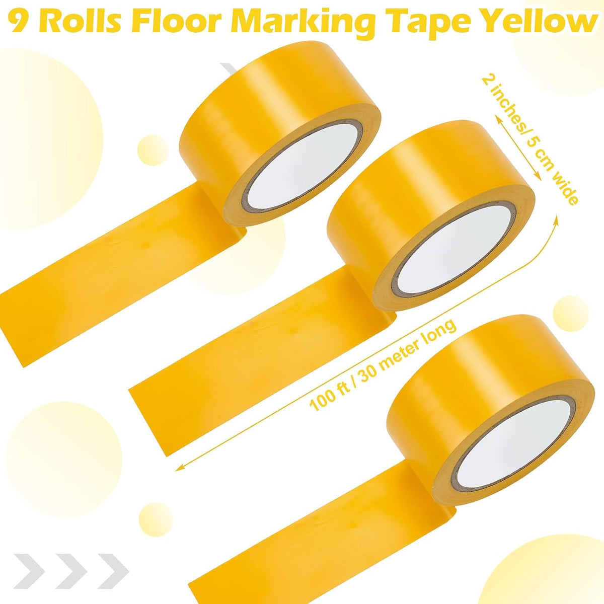 9 Rolls Floor Marking Tape 2" X100' Yellow Durable Duct Marking Tape