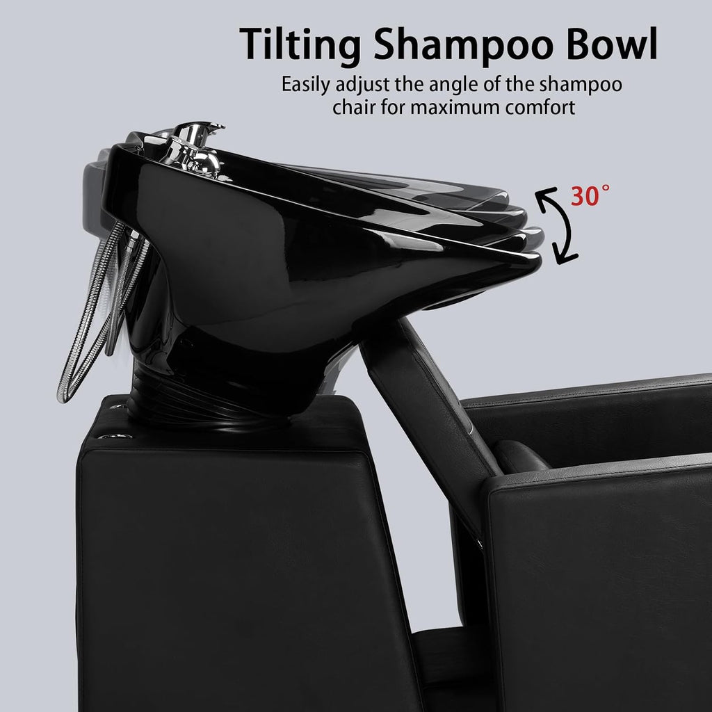 Salon Shampoo Backwash Chair Unit for Hairdressing | Large Ceramic Bowl, Adjustable Shampoo Bowl Sink, Barbershop