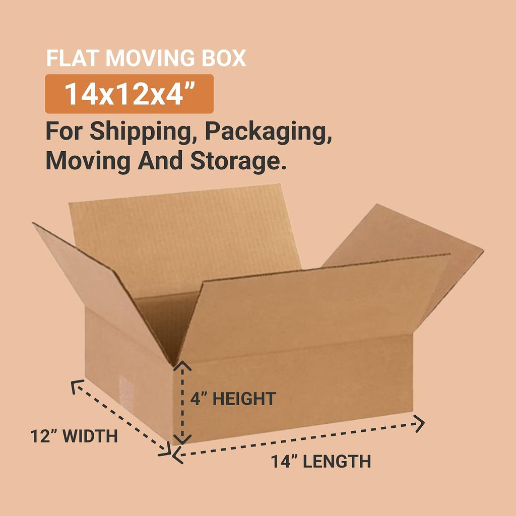 Shipping Boxes Flat 14"L x 12"W x 4"H 25-Pack - Corrugated Cardboard Box for Moving, Mailing, Packing, Packaging and