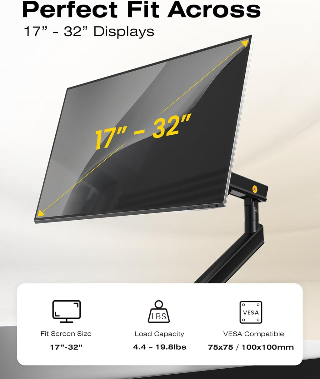 NB SmooVex Monitor Mount, Monitor Stand fits up to 32 Inch, Mechanical Spring Mount, VESA 75/100 mm, Model-A5(Black)