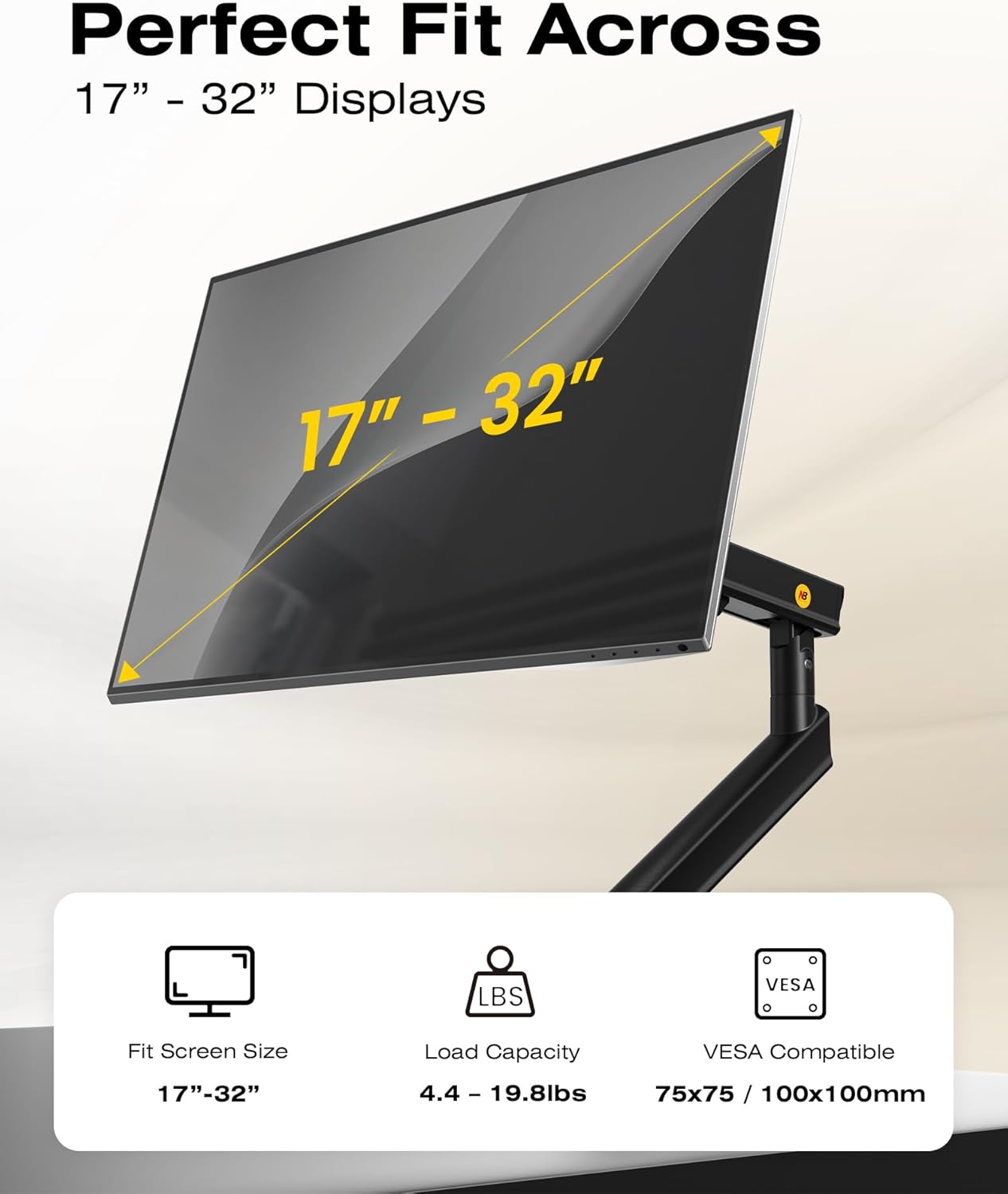 NB SmooVex Monitor Mount, Monitor Stand fits up to 32 Inch, Mechanical Spring Mount, VESA 75/100 mm, Model-A5(Black)