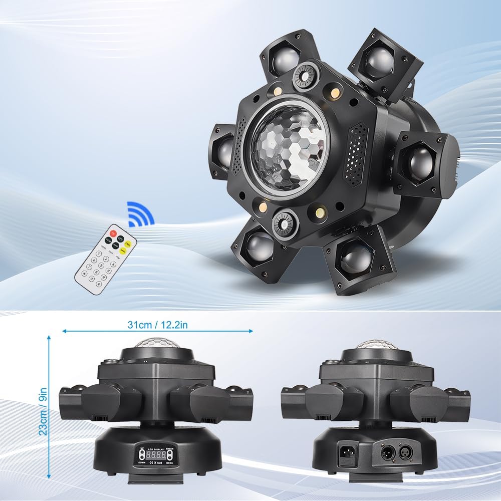 Moving Head DJ Lights, Rualin 120W Stage Light 4 in 1 with RGBW 6 Arms Beam, Kaleidoscope Light, Red Green Starry and