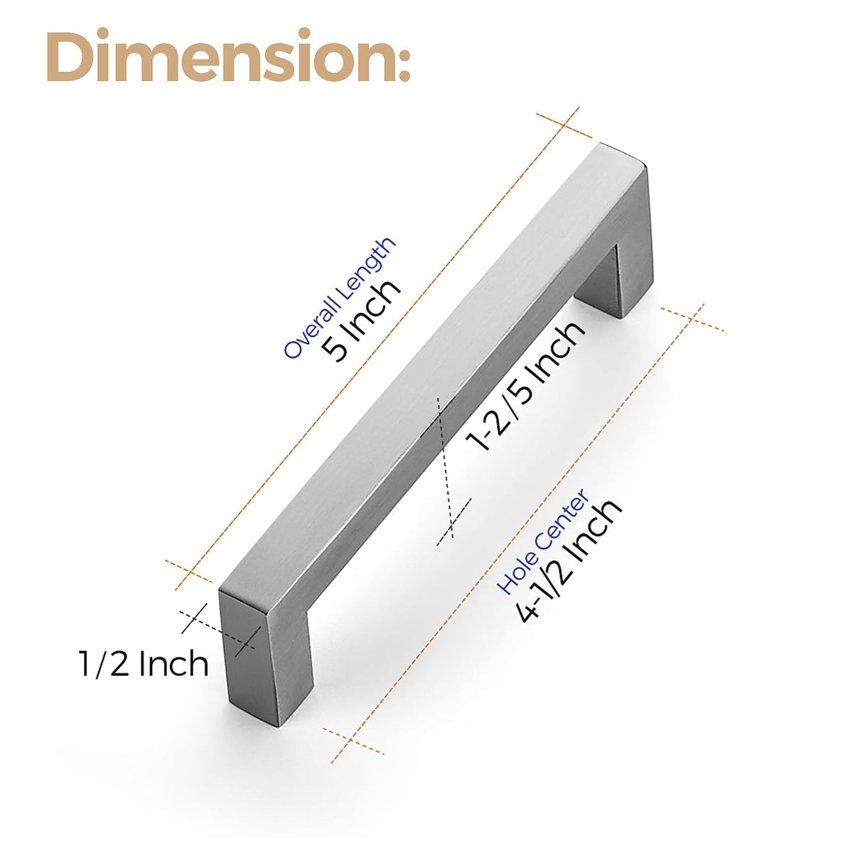 Brushed Nickel Square Cabinet Handles & Pulls 4-1/2 Inch 32 Pack