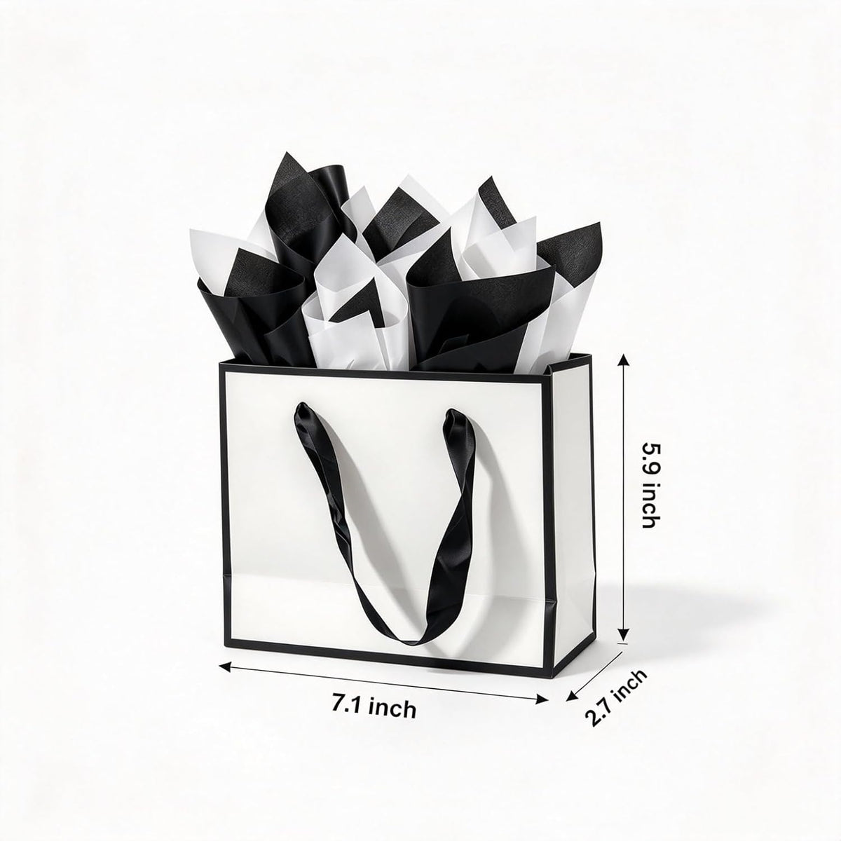 Small White & Black Gift Bags with Handles and Tissue Paper, 4 Pack