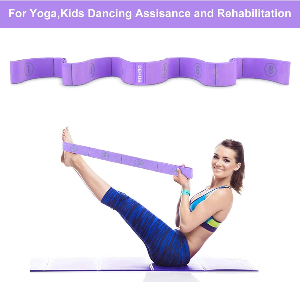 Stretch Strap, Elastic Yoga Stretching Strap, Multi-Loop for Physical Therapy, Pilates, Yoga, Dance & Gymnastics
