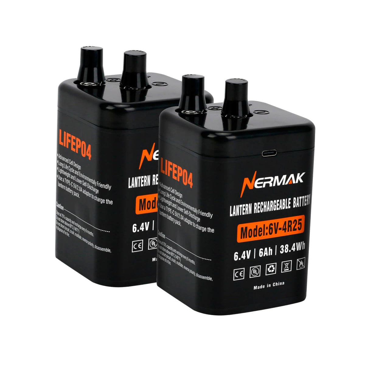 6 Volt 6Ah Lithium LiFePO4 Heavy Duty Lantern Battery 2 Pack, 2000 Cycles Rechargeable Lithium Iron Phosphate Battery