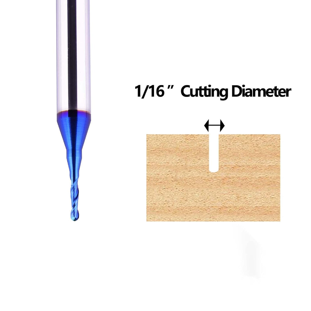 CNC Router bits 1/4" Shank 1/16" Cut Dia Carbide Ball Nose End Mill