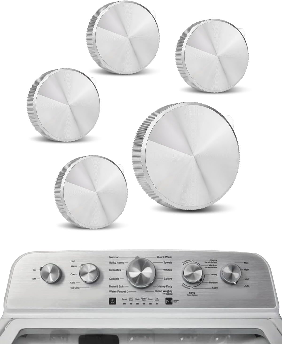4 Pcs W11625514 W11398762 (Small) & 1 Pcs W11675852 W11328381 (Large) Dryer Washer Control Knob Kit Compatible with Whirlpool Maytag MED5030MW0 MVW4505MW1 MVW5435PBK0 YMED5030MW0 MVW5035MW1