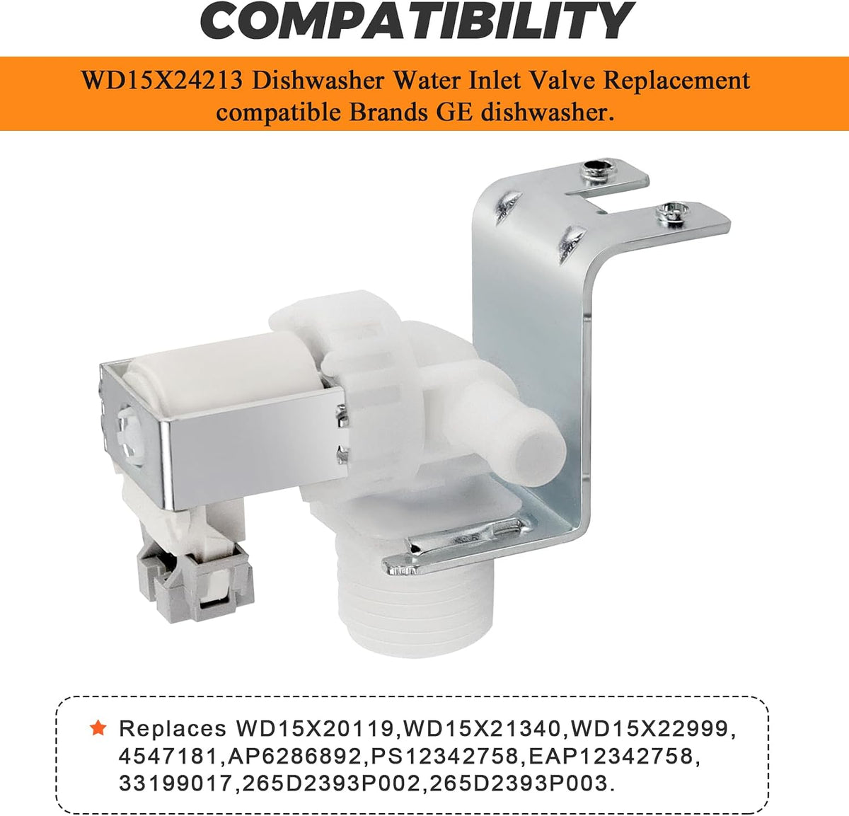 WD15X26140 Dishwasher Water Inlet Valve Replacement for GE, Hotpoint, Whirlpool, Amana - Replaces WD15X24213, WD15X22999, AP6286892, PS12342758, EAP12342758