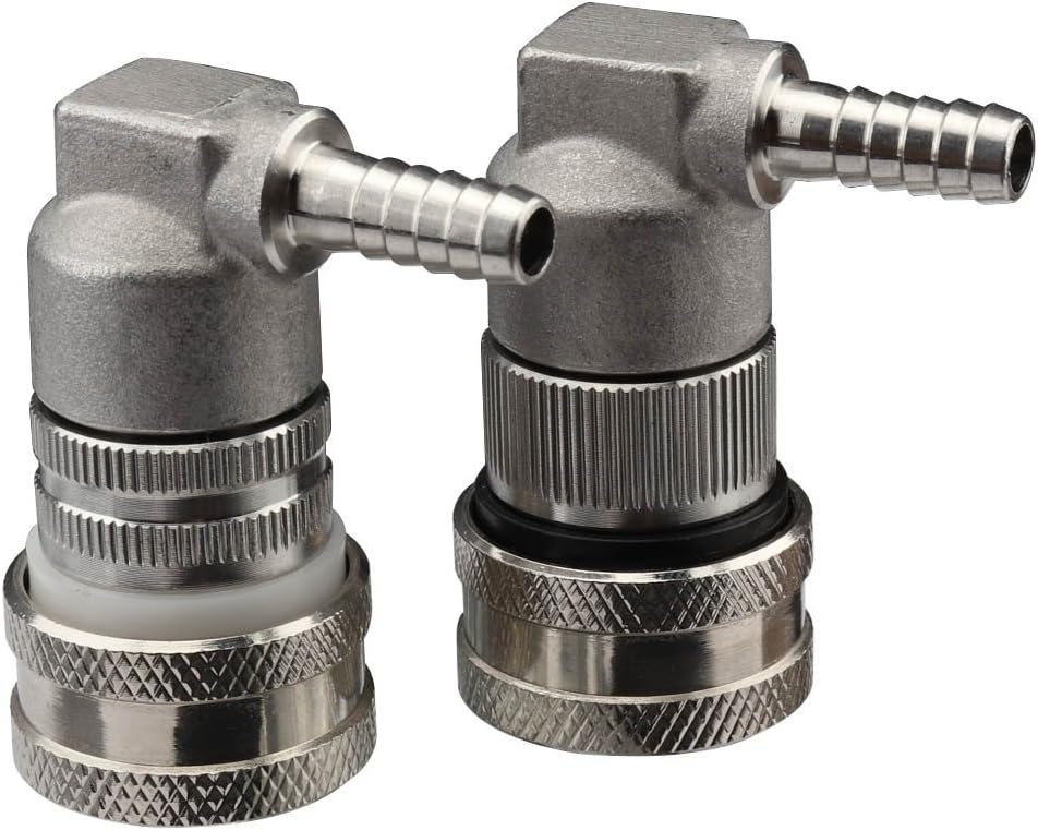 Ball Lock Disconnect, Gas & Liquid Corny Keg Fittings, MFL 1/4’’ Threaded with 5/16’’ Stainless Steel Barbed & Hose