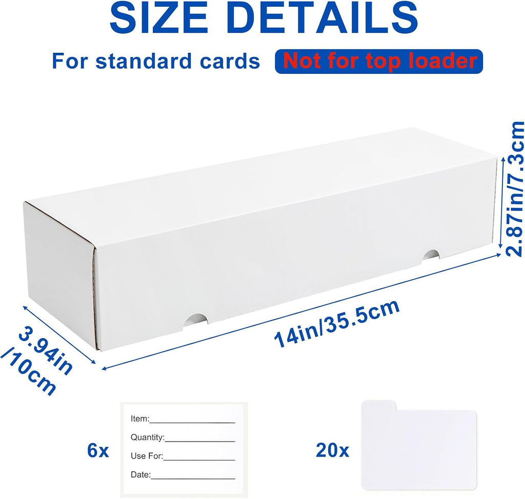 Trading Card Storage Box | 6 Pack • 1100 Count Bulk Card Storage Box | with Dividers | White Corrugated Cardboard