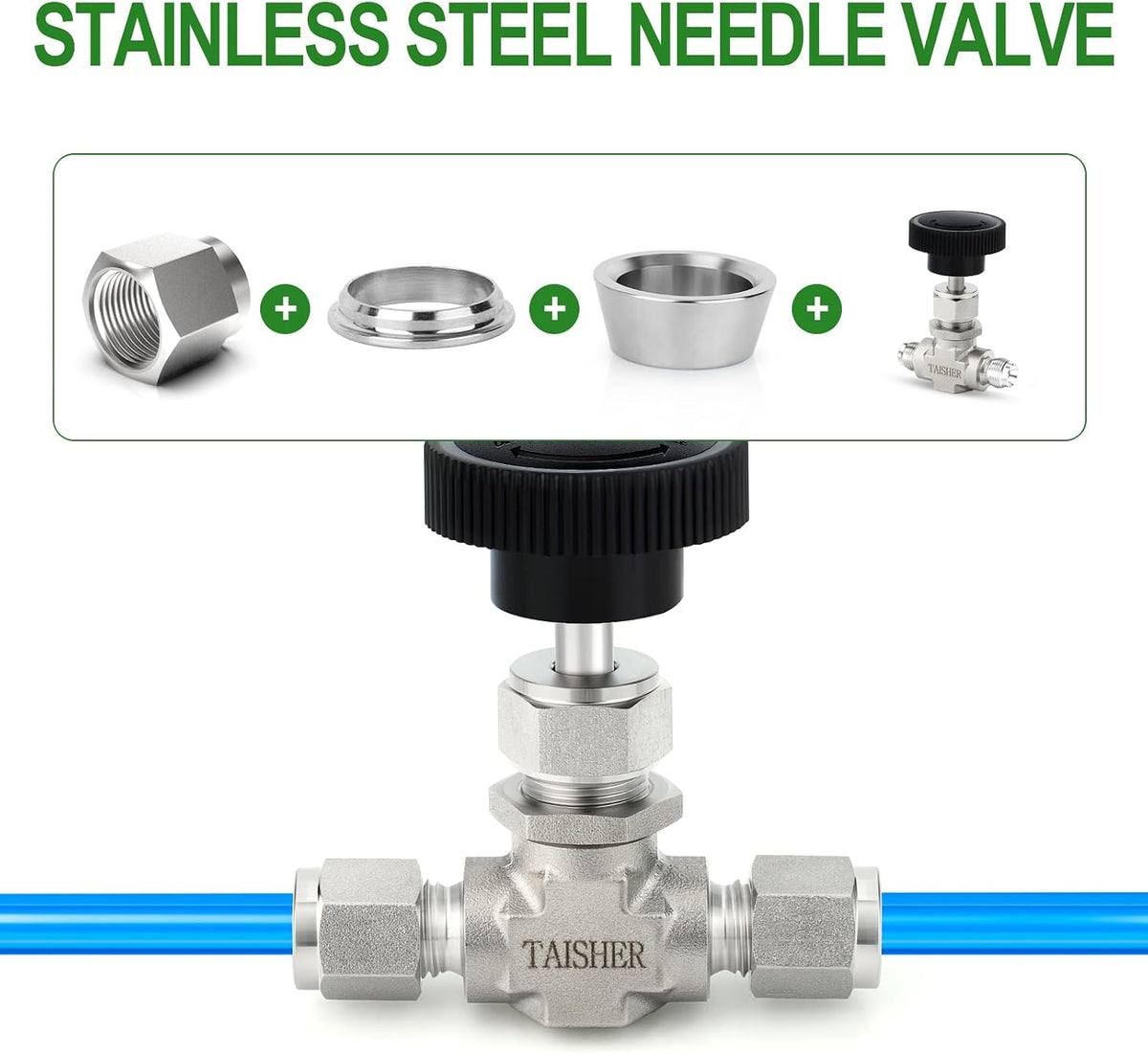TAISHER 1PCS 316 SS Compression Tube Straight Needle Valve 1/2" OD