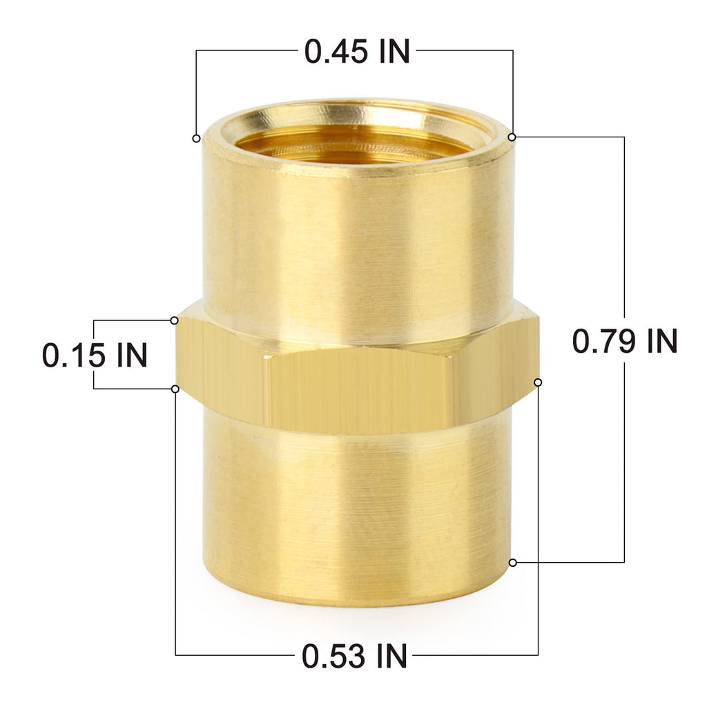 ChillWaves Brass Pipe Fitting, Hex Coupling 1/8" NPT Female x 1/8" NPT Female Thread Adapter(3-PACK)