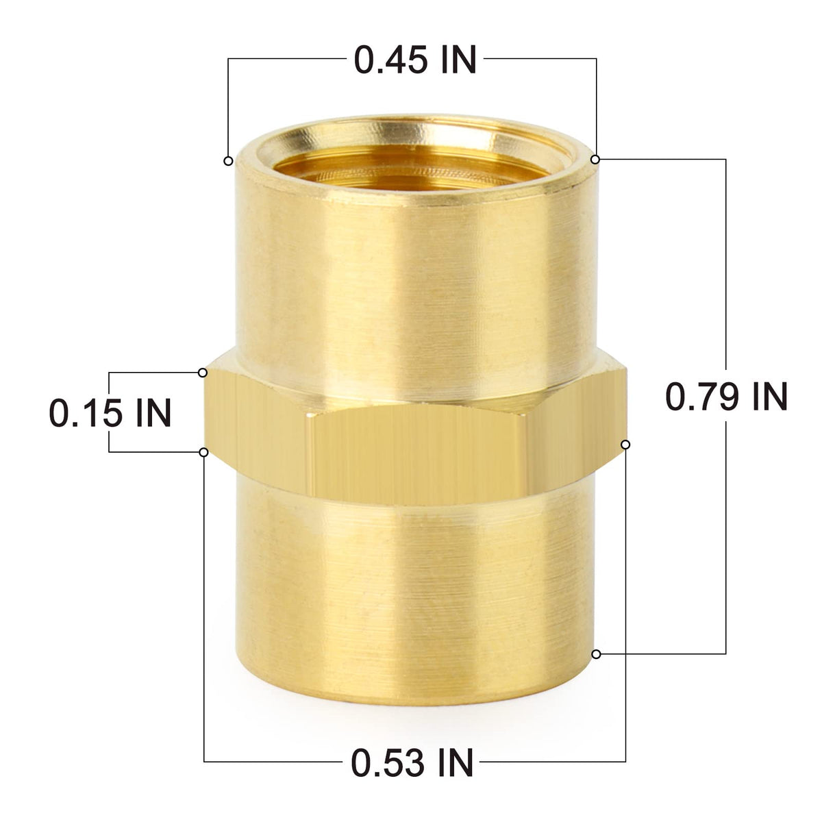 ChillWaves Brass Pipe Fitting, Hex Coupling 1/8" NPT Female x 1/8" NPT Female Thread Adapter(3-PACK)