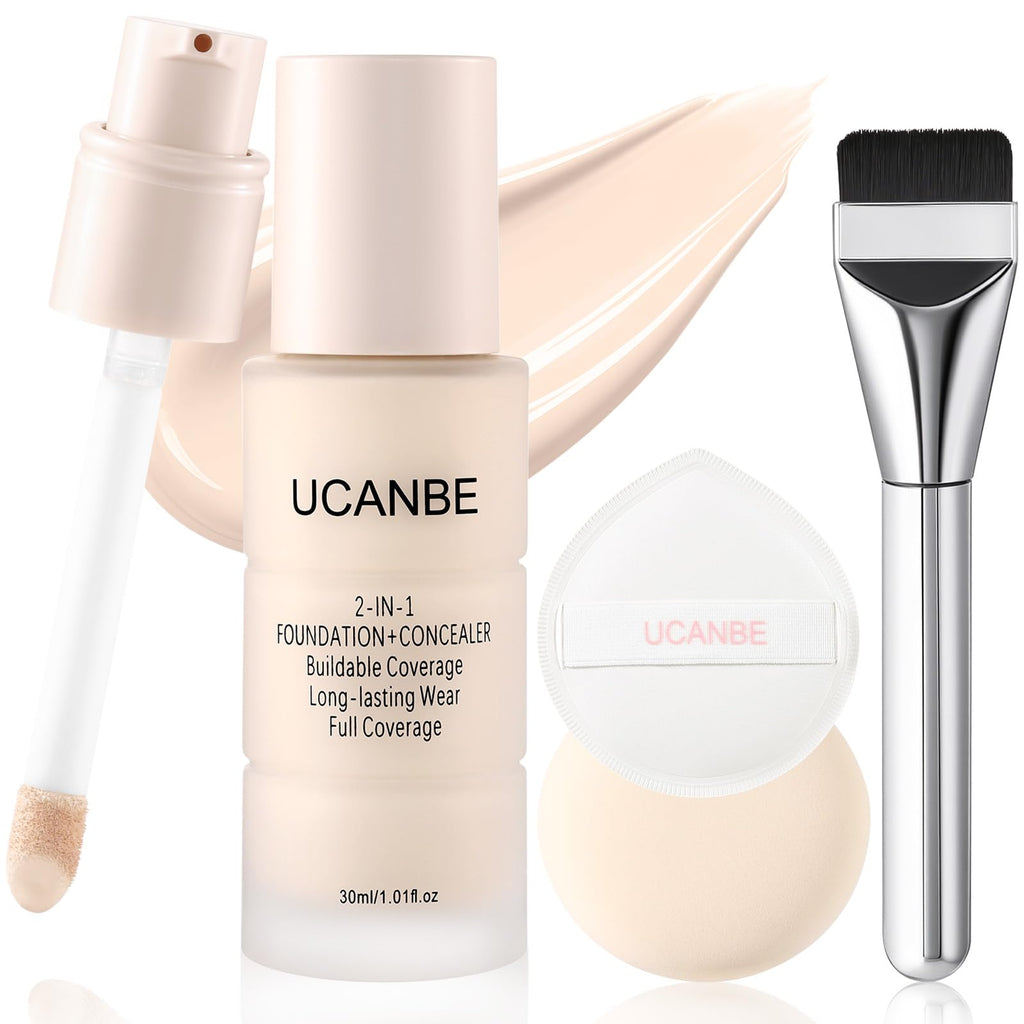 2-in-1 Liquid Foundation & Concealer, Full Coverage Foundation Makeup Set for Combination & Oily Skin, Hydrating