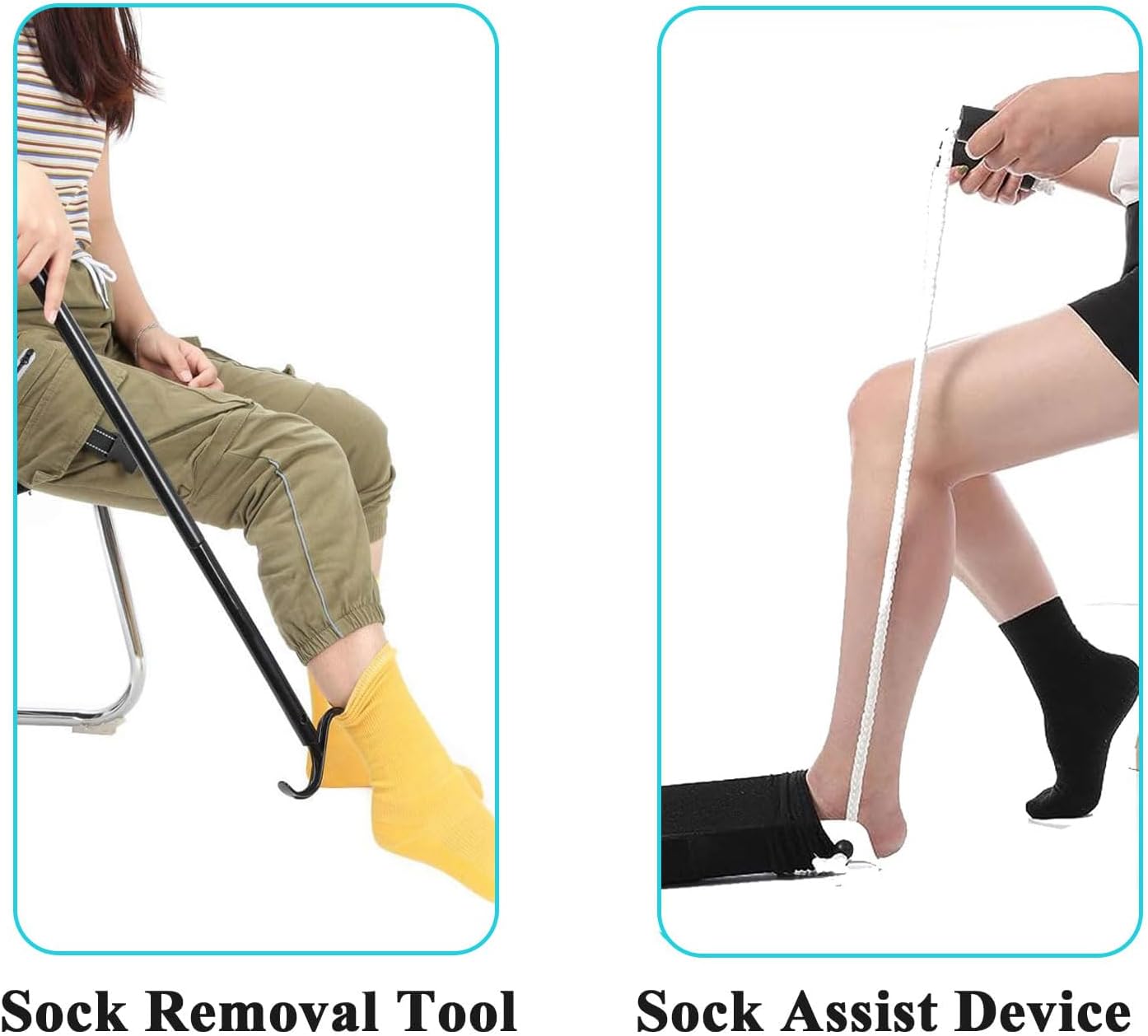 Sock Aid Device for Seniors Kit (Sock Aide and Dressing Stick) - Sock Helpers to Put on Your Socks No Bending - 35"
