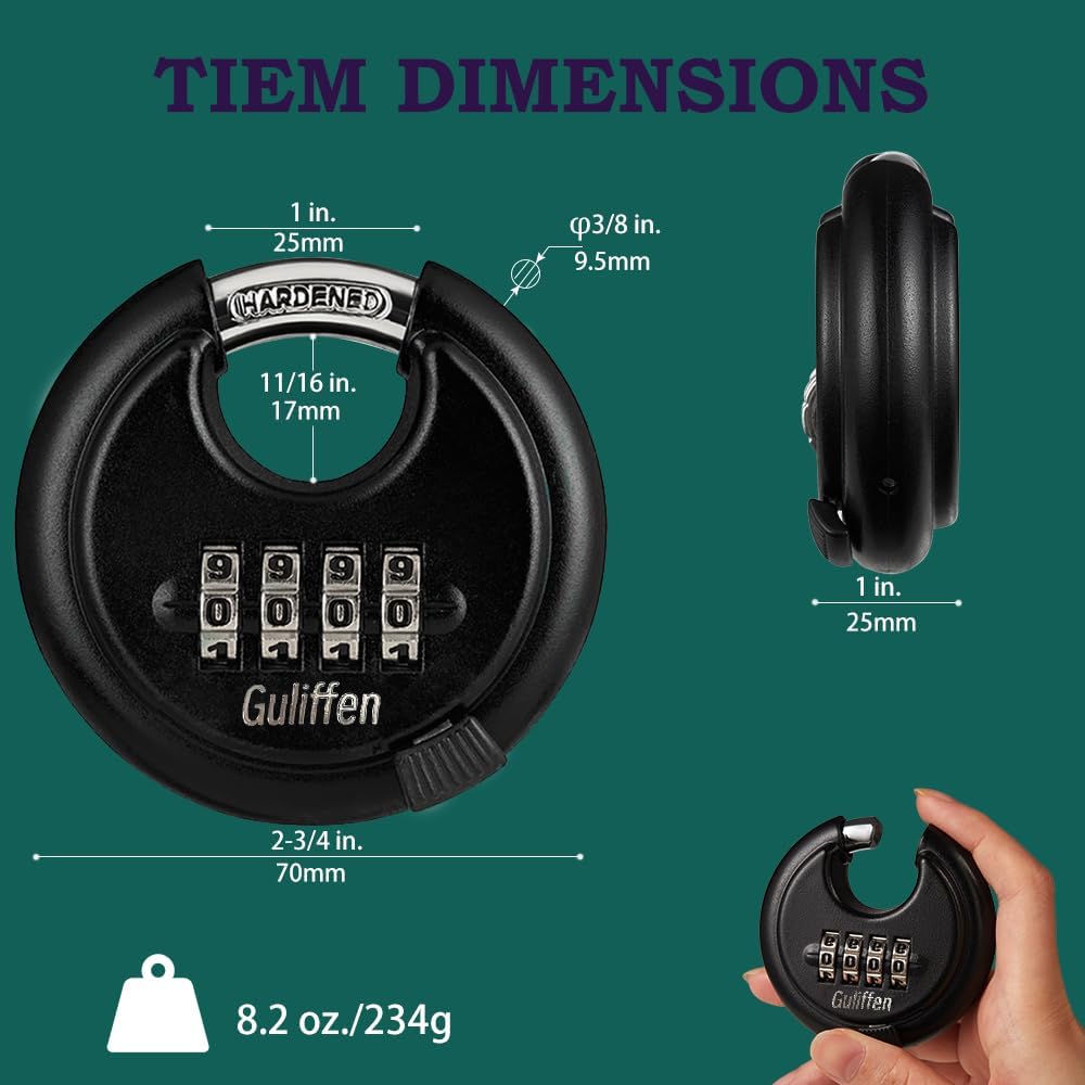 Outdoor Combo Lock for Storage Unit, Weatherproof Disc Lock for Sheds,Gate and Fence, 3 Pack Heavy Duty Pad Locks