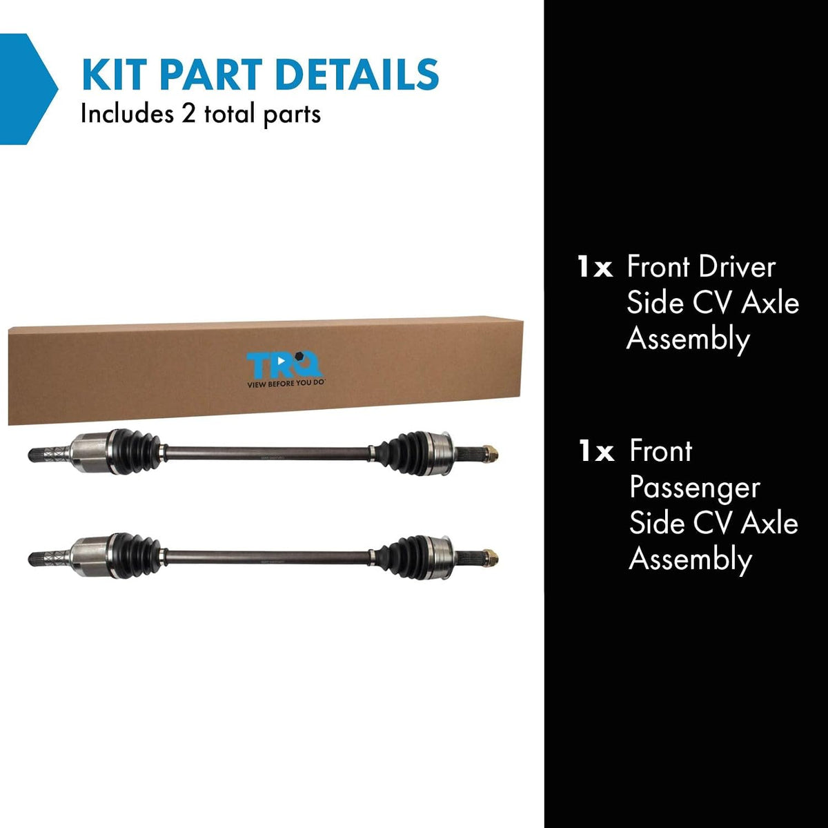 TRQ Front 2 Piece CV Axle Shaft Assembly Set