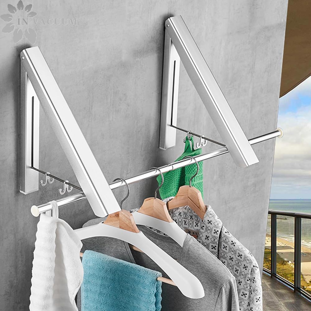 Clothes Drying Rack Folding Indoor, Wall Mounted Drying Racks for Laundry | Double Foldable Clothing Rack w/