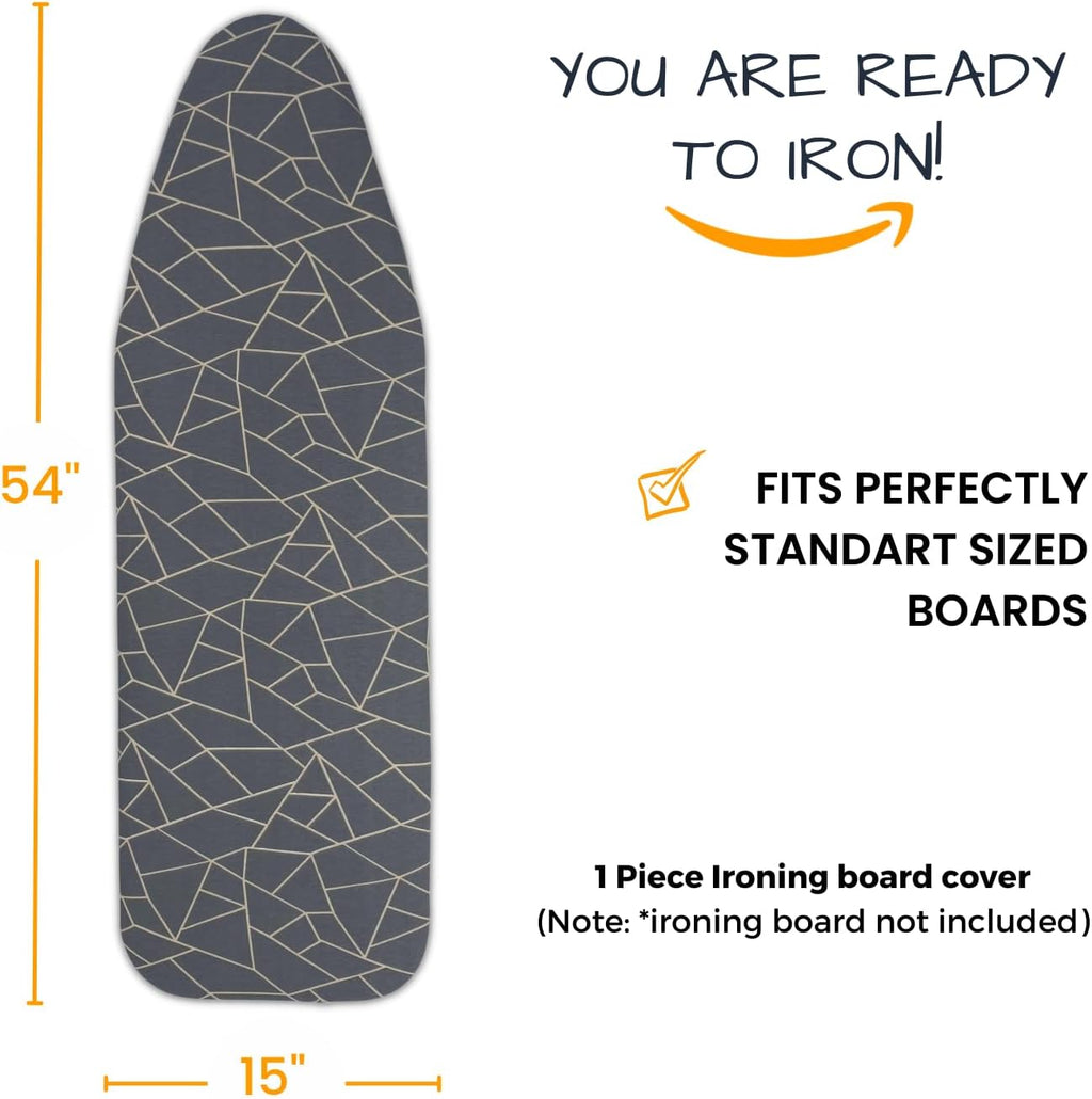 Ironing Board Cover and Pad Standard Size 15x54 inch Extra Heavy Duty Thick Padding, Heat Reflective, Non Stick