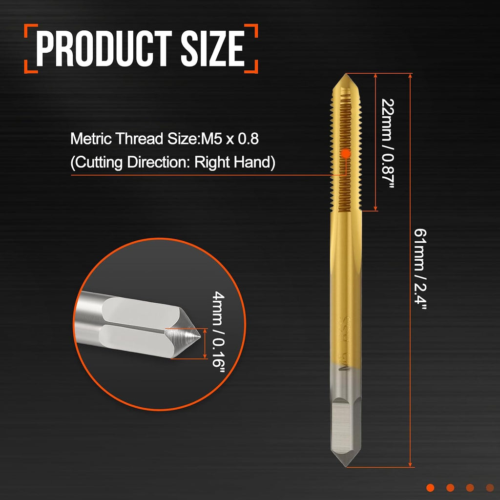 M5 x 0.8 Straight Flute Tap M2 High Speed Steel Titanium Finish