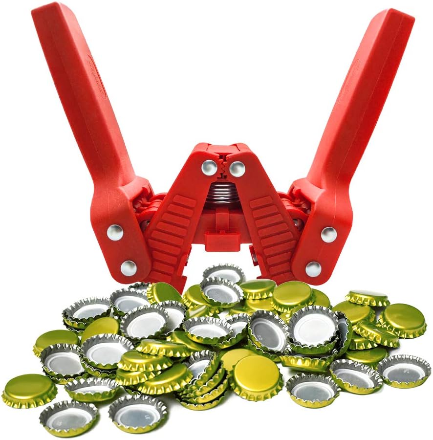 Manual Bottle Capper Tool, Double Lever Hand Capper with 144 count Beer Bottle Caps for Home Brewing, Bottle Sealer