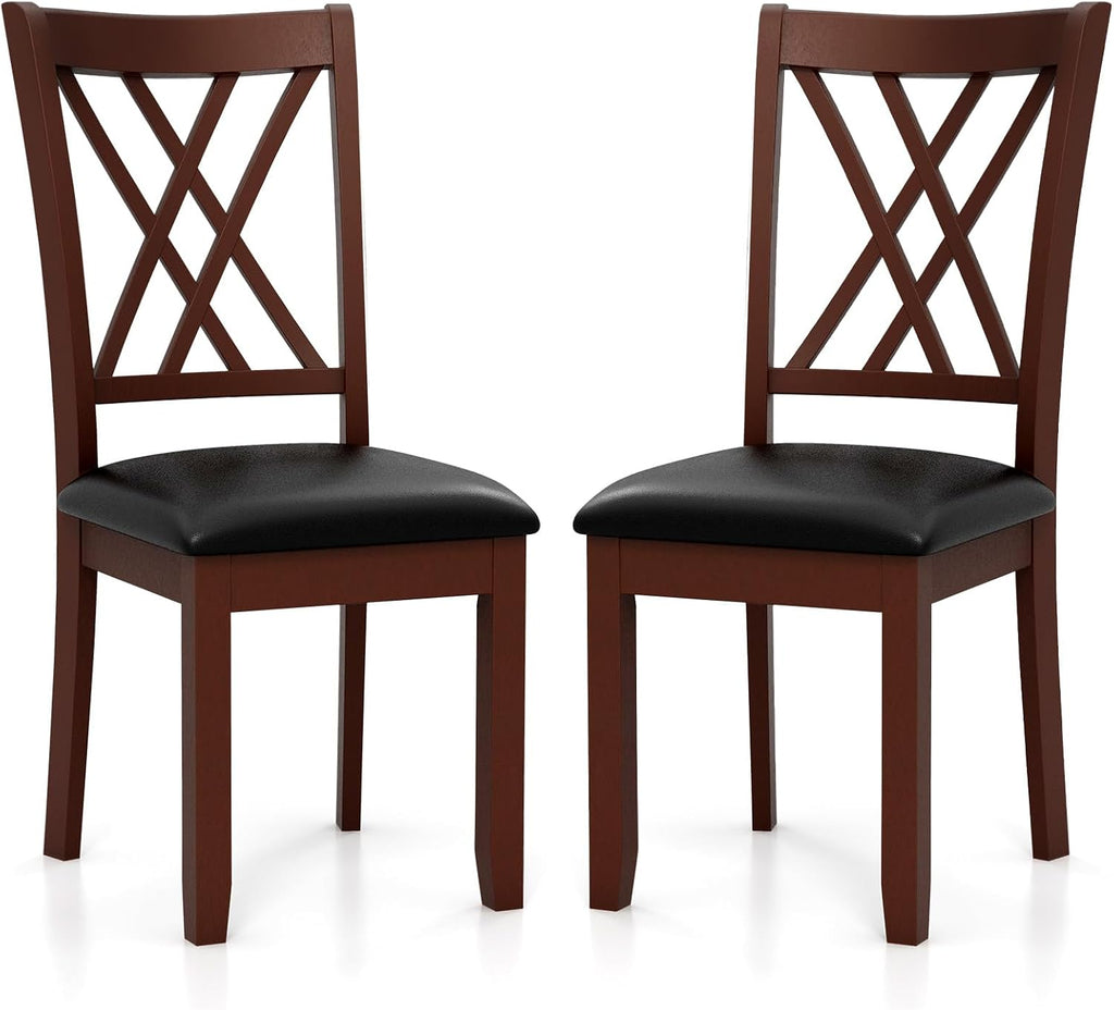 Wooden Dining Chairs Set of 2 with PU Leather Padded Seat, Walnut
