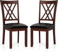 Wooden Dining Chairs Set of 2 with PU Leather Padded Seat, Walnut