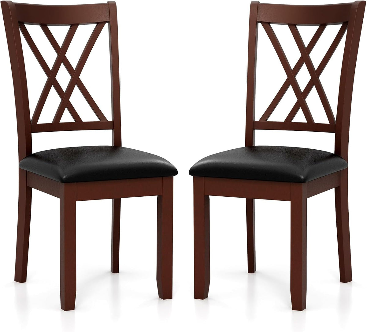 Wooden Dining Chairs Set of 2 with PU Leather Padded Seat, Walnut